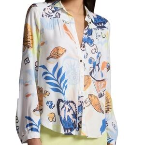 NWT MAEVE Alisa Sea Life Pattern Long Sleeve Button Front Blouse Size Small